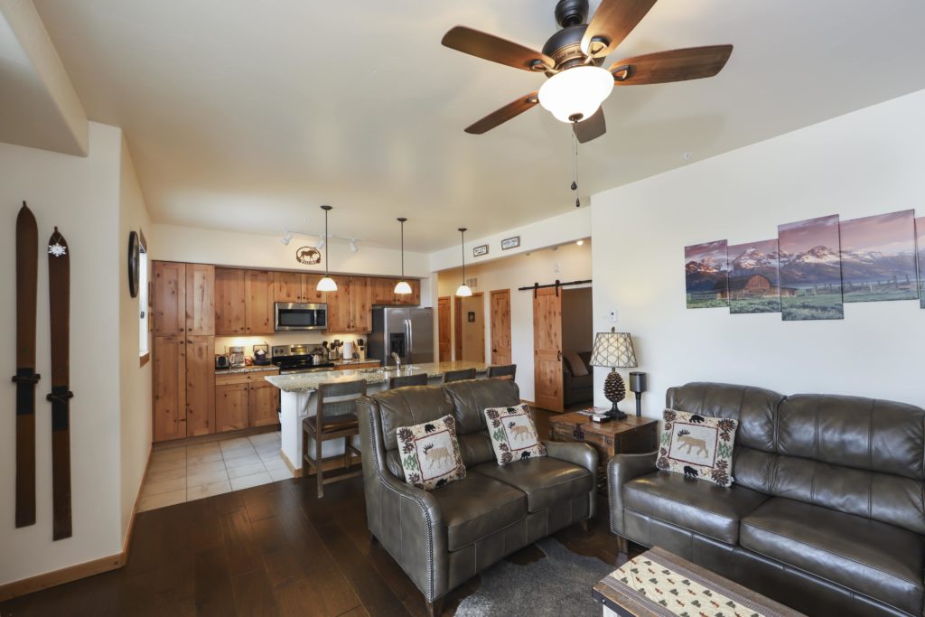 Comfy sofas in this Trailhead Lodges unit